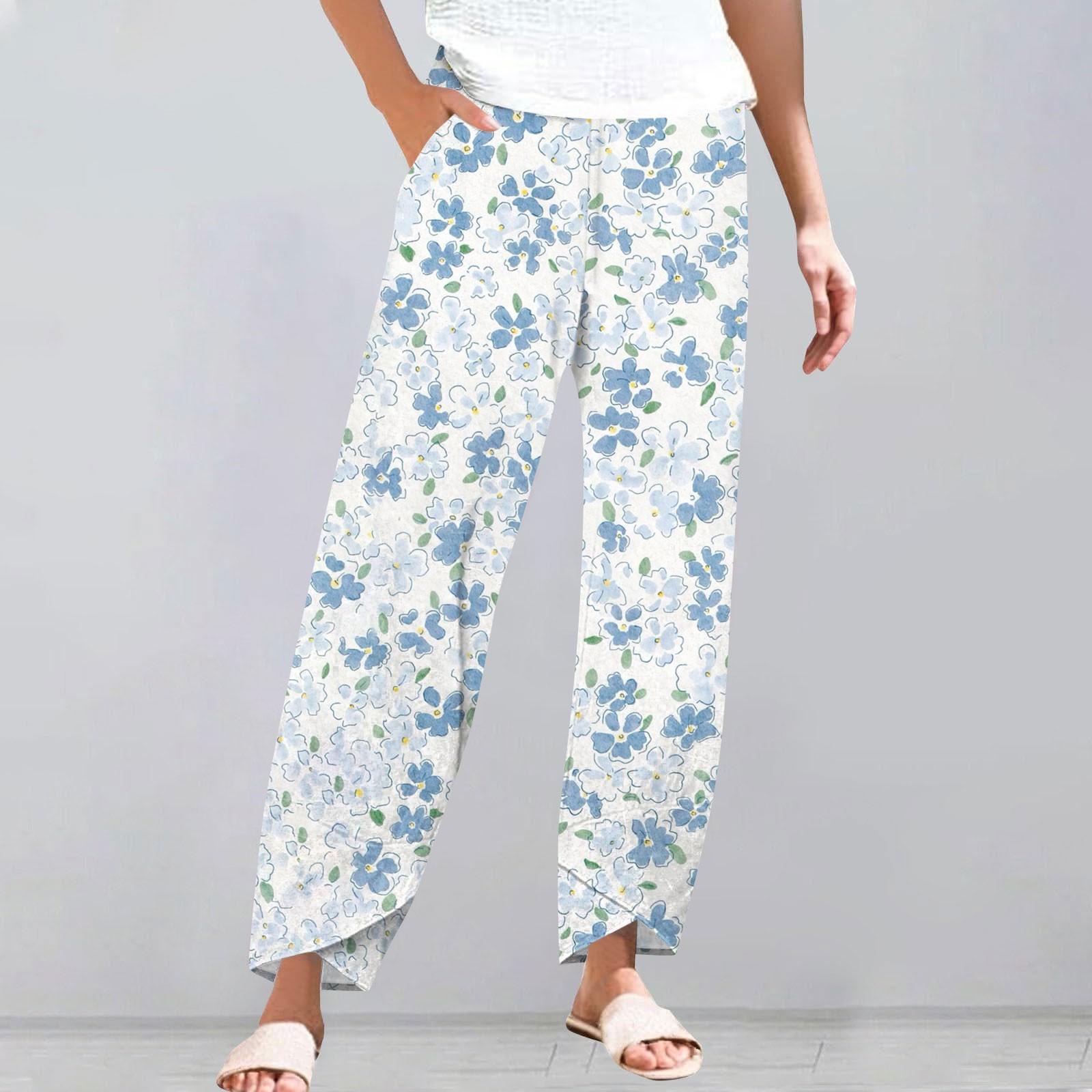 

Брюки женские летние повседневные широкие брюки с эластичной резинкой на талии и карманами XL небесно-голубой