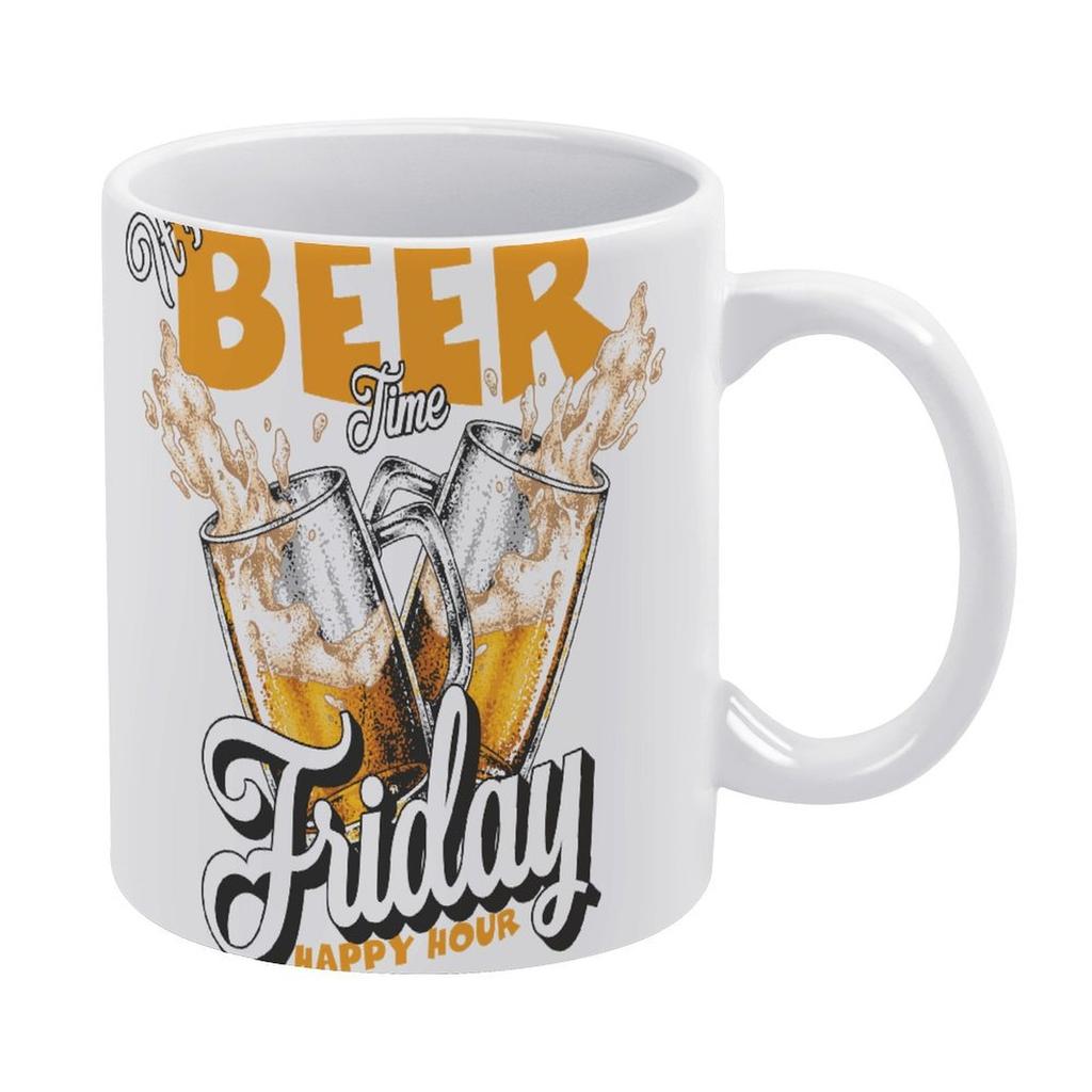 1pc 11oz Ceramic Mug with Double-Sided Art for Beer Fans, Practical Coffee Cup for Home Use, Great Gift for Friends or Family