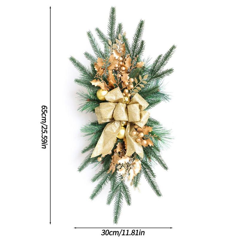 

HOT SALE Christmas Wreath Hanging Upside Down Staircase Door Ornaments with Bowknot Plush Rattan Decoration Simulation Wreath As picture