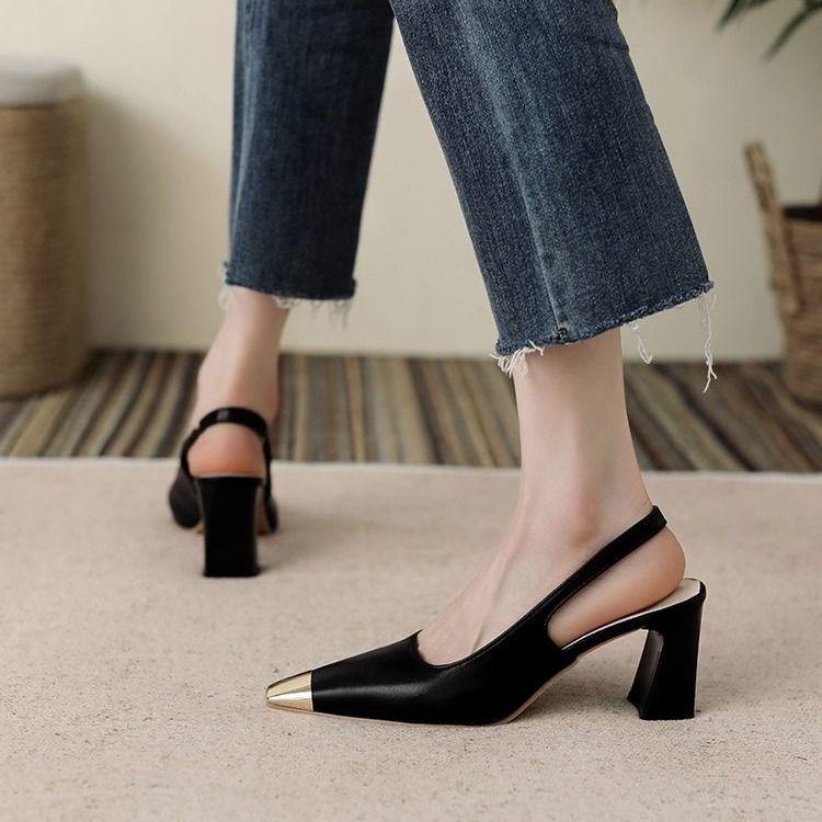 French Xiaoxiangfeng medium heel temperament single shoes women's spring and summer 2025 new square head bag head sandals fairy shoes