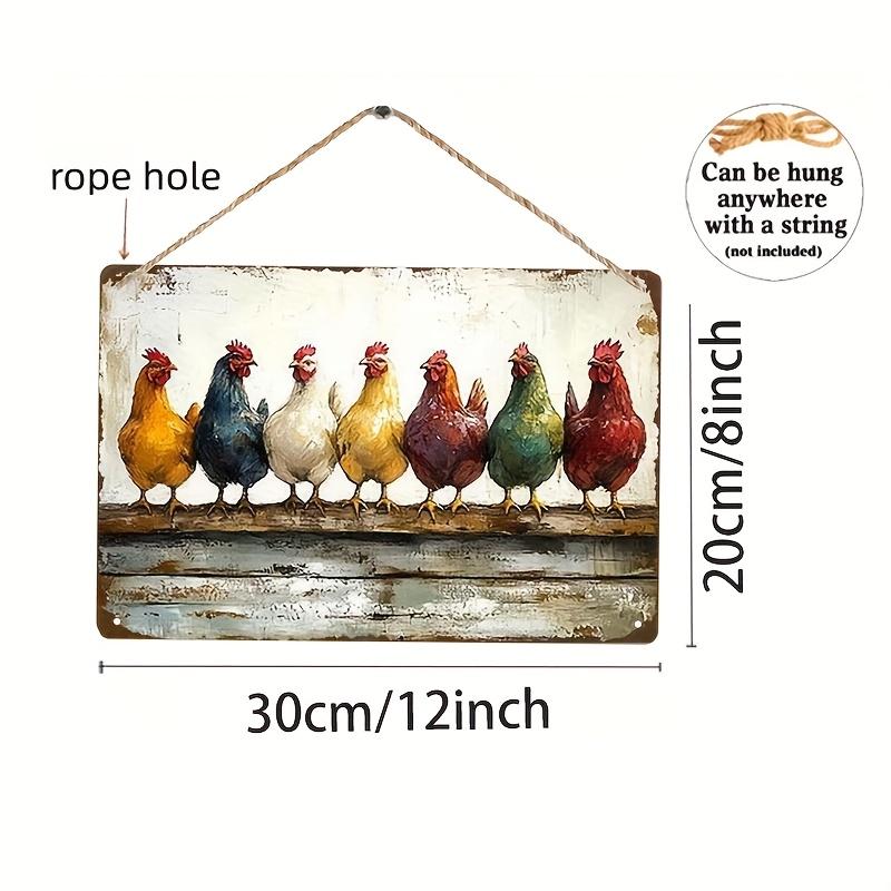 

Vintage Colorful Chickens On The Fence Retro Iron Metal Sign xcm For Farm Home Wall Decor 20x30cm（7.8x11.8inch）