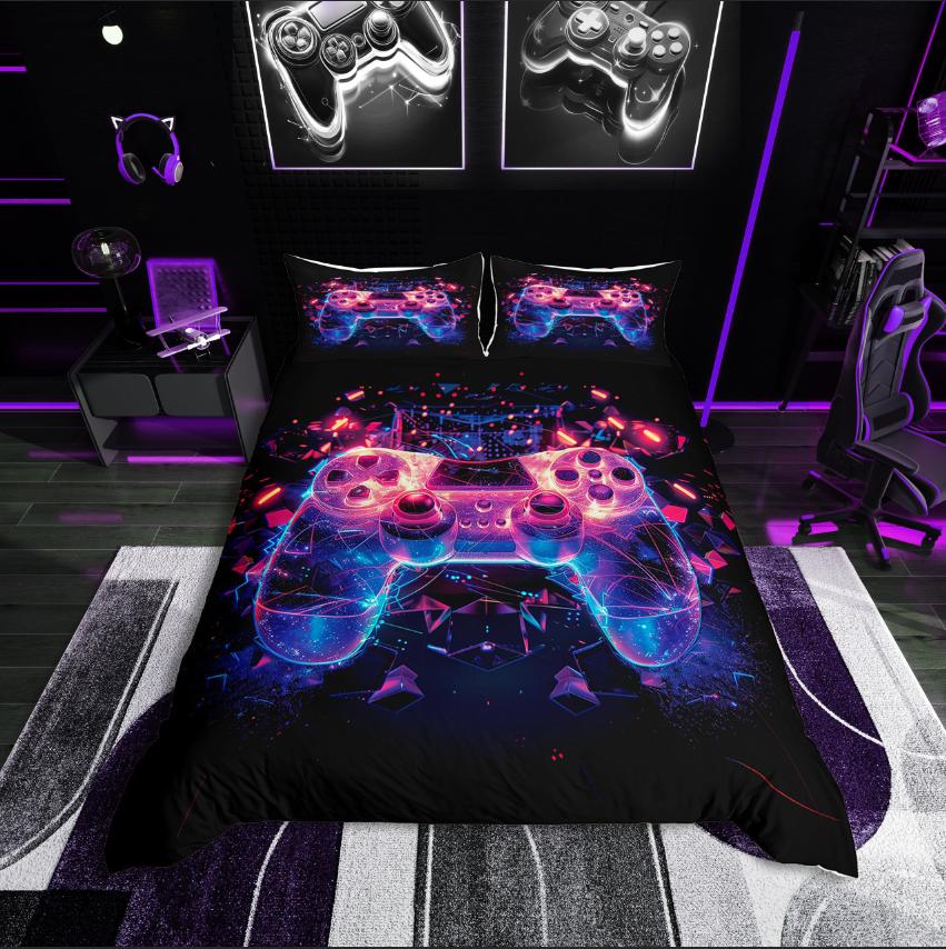 Homewish Video Game Duvet Cover Set,Gradient Gamepads for Boys Bedding Set,Abstract Gamer Decor