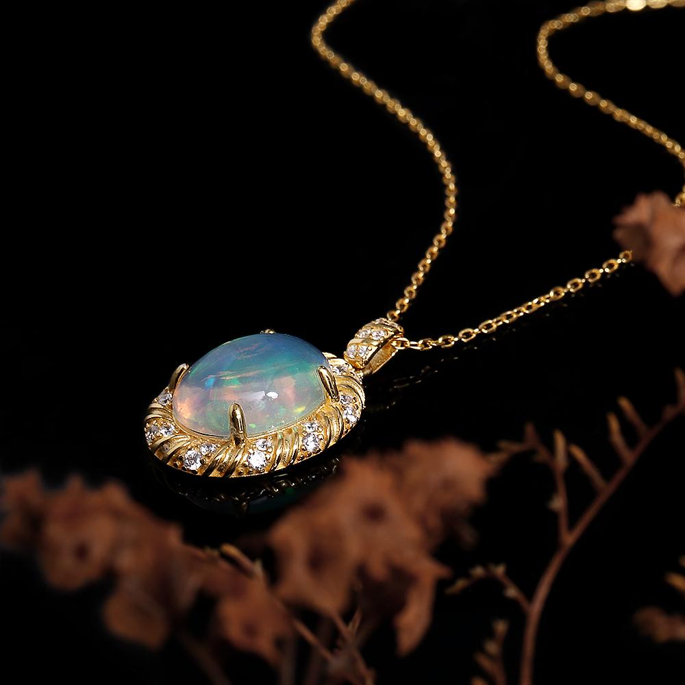 New 925 Sterling silver Necklace Loyalty stone Natural oval 10*14mm Ethiopia opal Pendant fine jewelry for women's Proposal gift