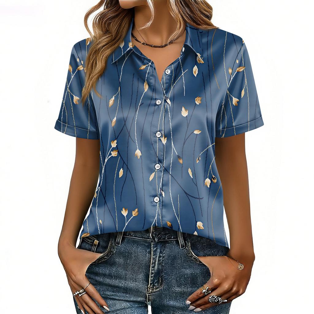 Dames satijnen blouse met korte mouwen, zijden tops, blouses met knoopsluiting, zakelijke casual outfits