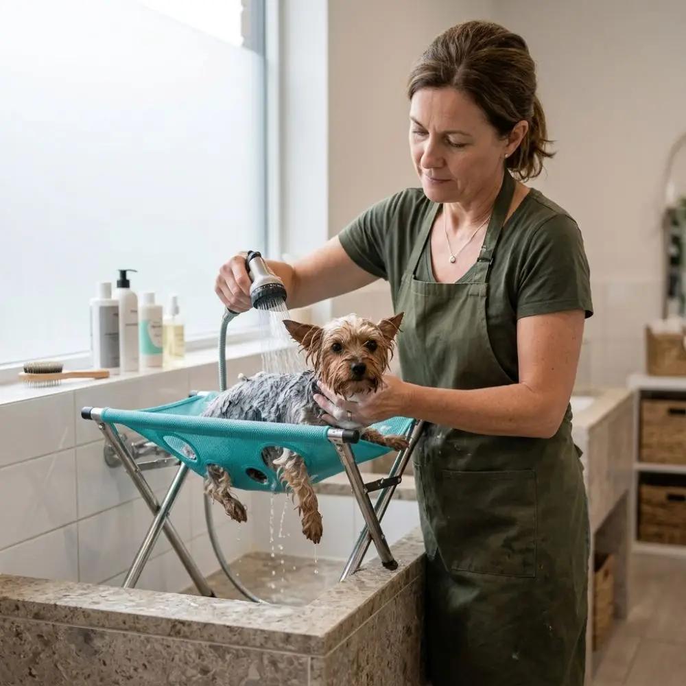 Folding Pet Grooming Hammock Quick Drying Anti-Scratch Dog Grooming Table Adjustable Detachable Pet Washing Station Picking Ears