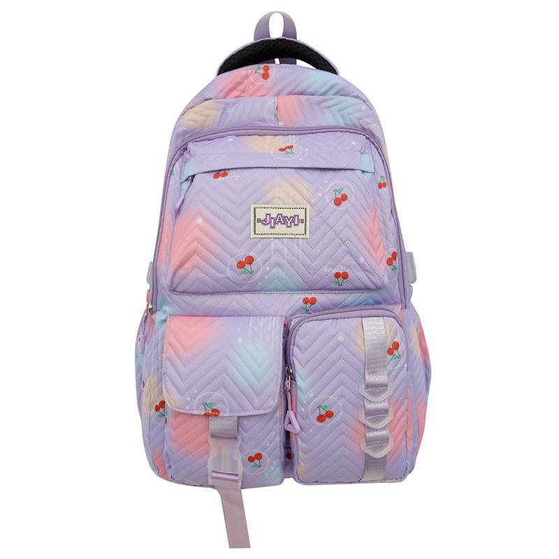 Spotted Fashion Colored Cherry Pattern Student Backpack For High School Use