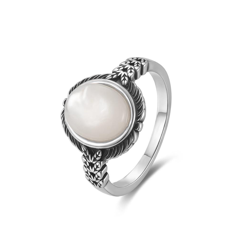 Vintage S Sterling Silver Natural Moonstone Ring Oval 8*10MM Simple Black Twists Ring Party Gifts Fine Jewelry For Women Men