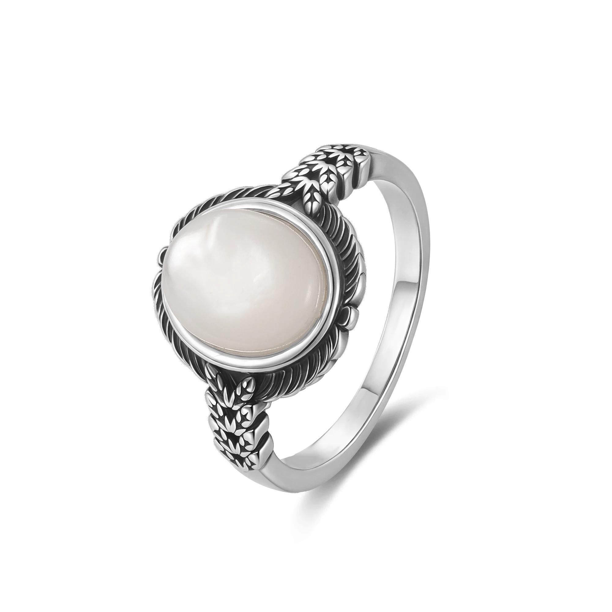 

Винтажное кольцо из стерлингового серебра S с натуральным лунным камнем, овальное 8*10 мм, простое кольцо с черными завитками, подарки для вечеринок, изысканные украшения для женщин и мужчин 6