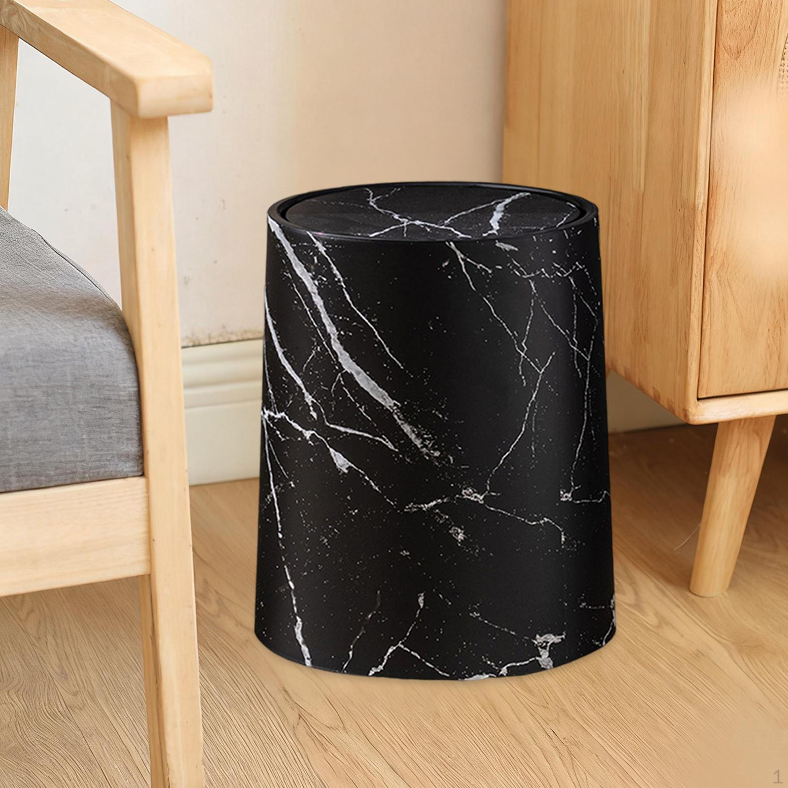 

Imitation Marble Trash Can with Flip Lid Double Layer Lightweight Versatile Modern for Home Office Black Size S