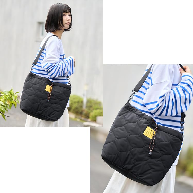 KiU Padded Drawstring Tote Large Shoulder Bag, Waterproof, Water-Repellent, Quilted, Capacity, Bag, Drawstring, Simple, Stylish, Cute, Casual,
