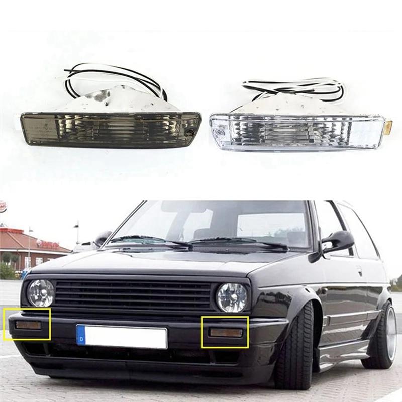 1 Pair For  VW Golf 2 MK2 Jetta 2 MK2 1980-1992 Front Turn Signal Bumper Indicator Light Lamp With Harness