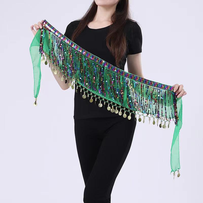 Shiny Sequins Tassel Belly Dance Hip Scarf Waist Belt Wrap Skirt For Halloween Cosplay Party Dance Costume