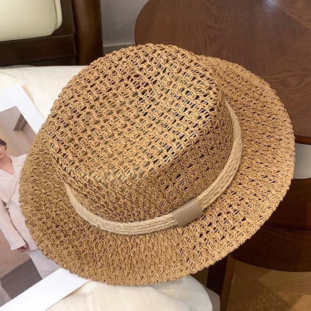 Lightweight Handwoven Sun Cap Sun Protection Flat Top Beach Hat Straw Boater Hat  Chic Travelers