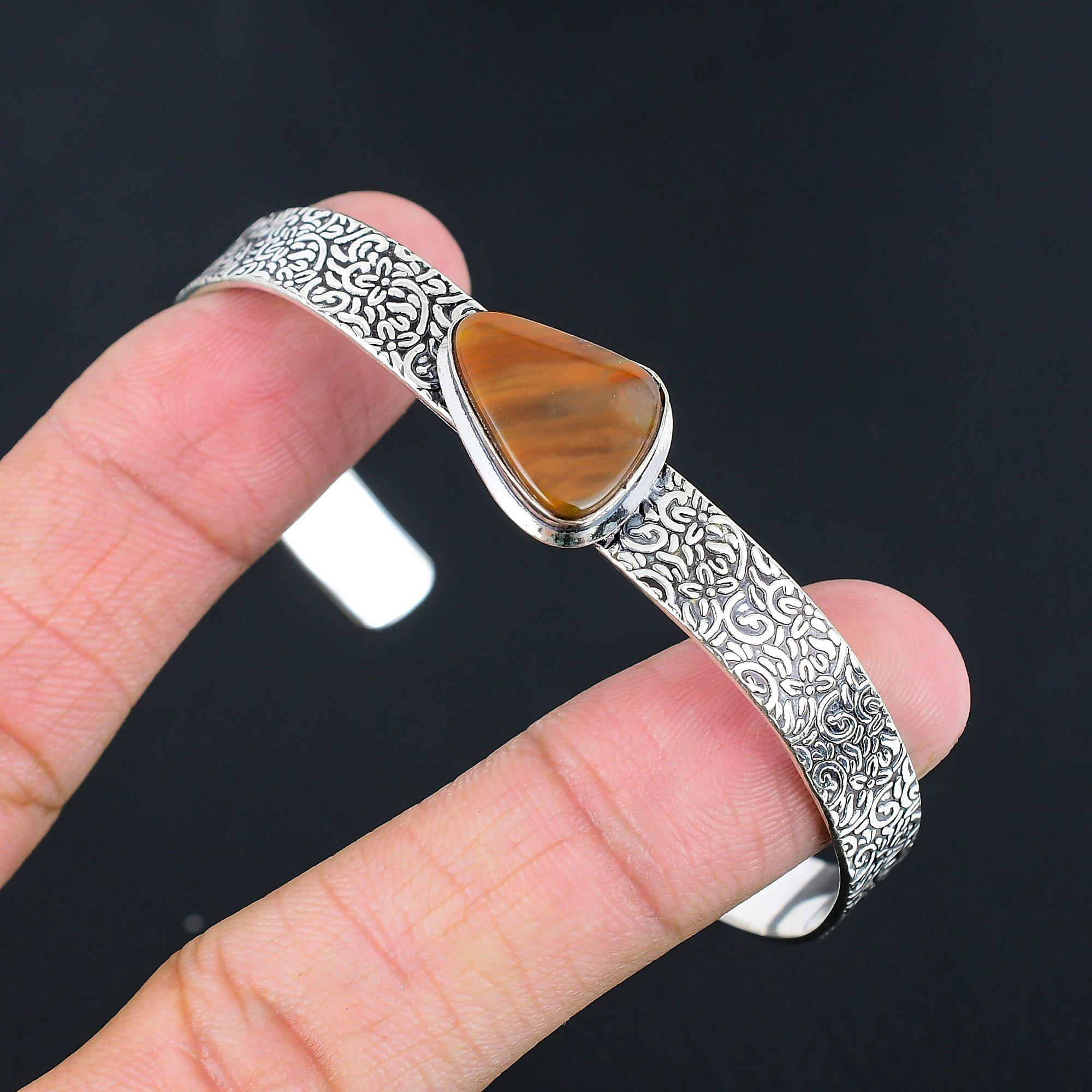 

Womens day Sale Rainbow Jasper Stone 925 Sterling Silver Wife Bangle Bracelet Adjustable