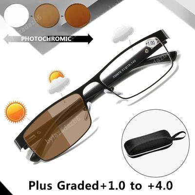 Photochromic Reading Glasses Men Vintage Black Eyeglasses with Case UV Protection Lightweight