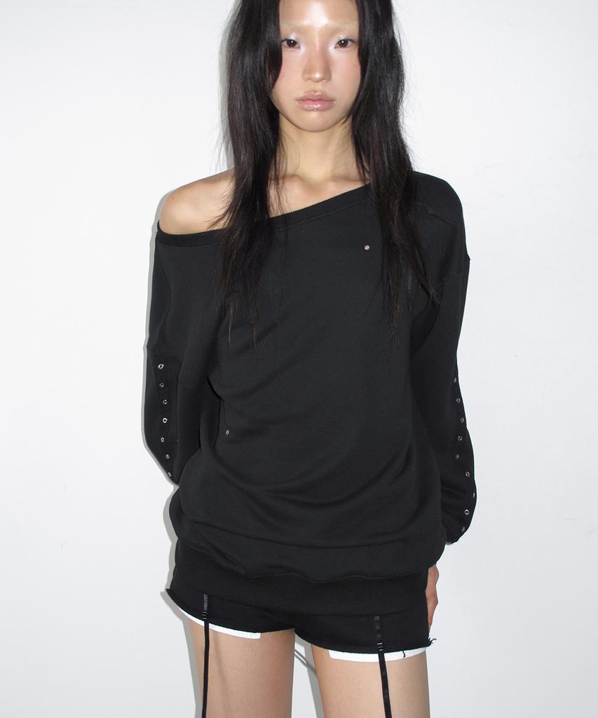 Sailpeulei One Shoulder Eyelet Sweatshirts / Black