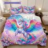 Einhorn auf den Wolken Bettwäsche, Bettbezug, Kissenbezug, Heimdekoration, Geburtstagsgeschenk (1 * Bettbezug+2 * Kissenbezug, ohne Füllung)