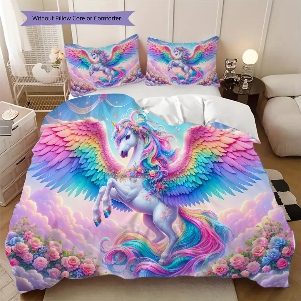 Einhorn auf den Wolken Bettwäsche, Bettbezug, Kissenbezug, Heimdekoration, Geburtstagsgeschenk (1 * Bettbezug+2 * Kissenbezug, ohne Füllung)