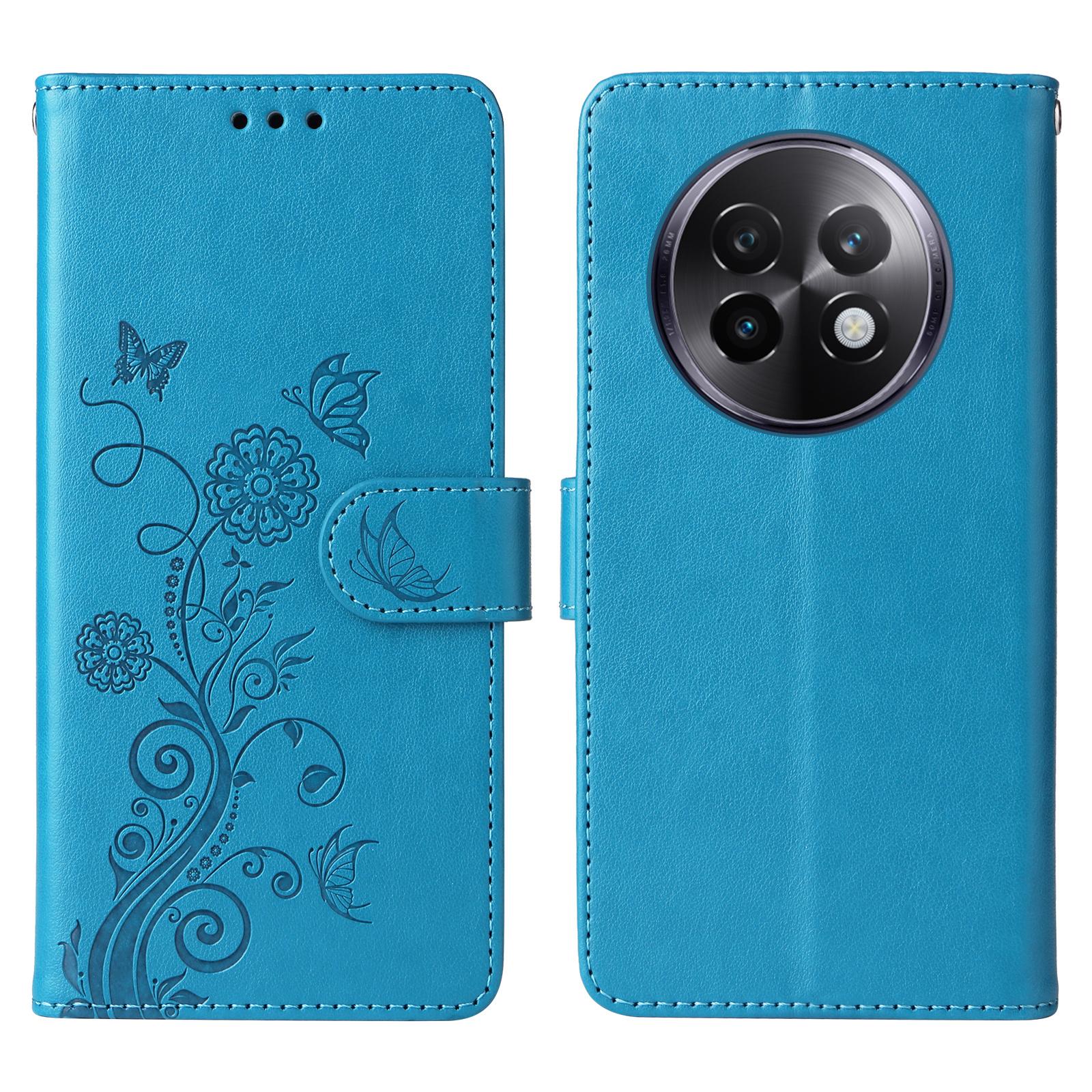 

For Realme 13+ 5G/13 Pro 5G (China) Case Butterfly Floral Imprint Wallet Stand Leather Phone Cover Blue