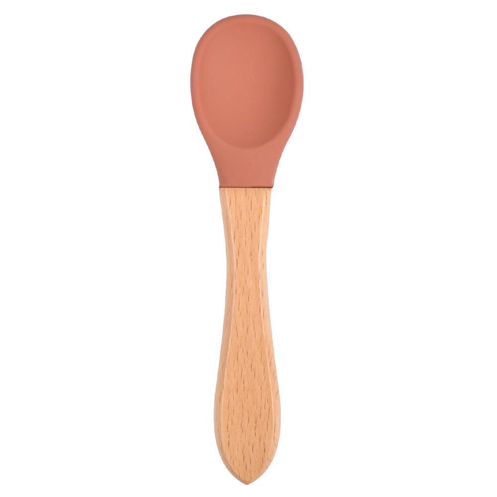 Silicone Baby Bowl & Spoon Set with Wooden Handle and Suction Cup