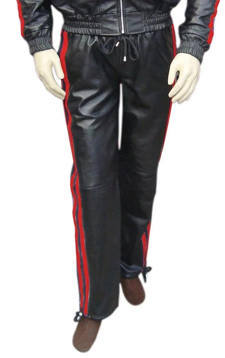 

Новые мужские брюки Черные и красные кожаные из натуральной овчины Одежда Байкер Стильные Теплые Мягкие 42 чёрный/красный