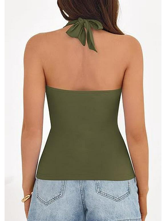 European & American Women's Sleeveless V-neck Halter Backless Top - Solid Color, Sexy Summer Style