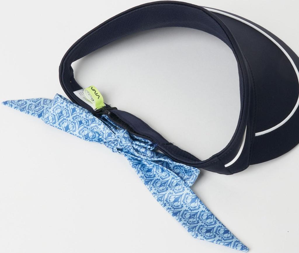 [Viva Heart] Women's Golf Hat, Patterned Ribbon Sun Visor, Adjustable Size, Navy