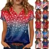 Women's Short Sleeve Cowl Neck T Shirt with Printed Star and Stripe Pattern Casual Loose Fit Lightweight Top
