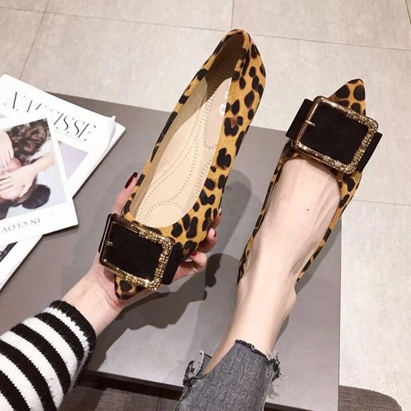 Spring Summer Leopard Shoes Pointed Toe Women Flats Elegant Modern Ladies Single Shoes Soft Plus Size 42