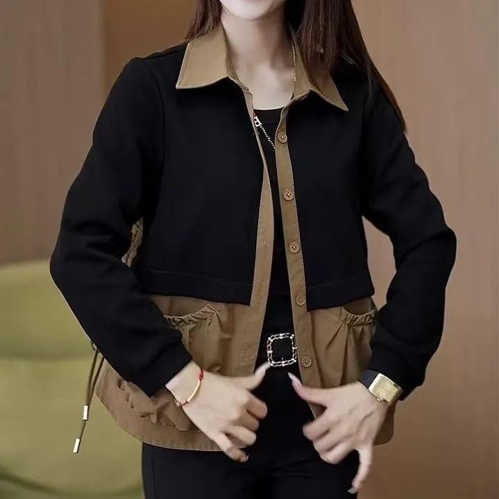 

Женские модные блузки-жакеты на весну-осень, темпераментная рубашка с длинным рукавом и вставками, повседневные свободные топы XL