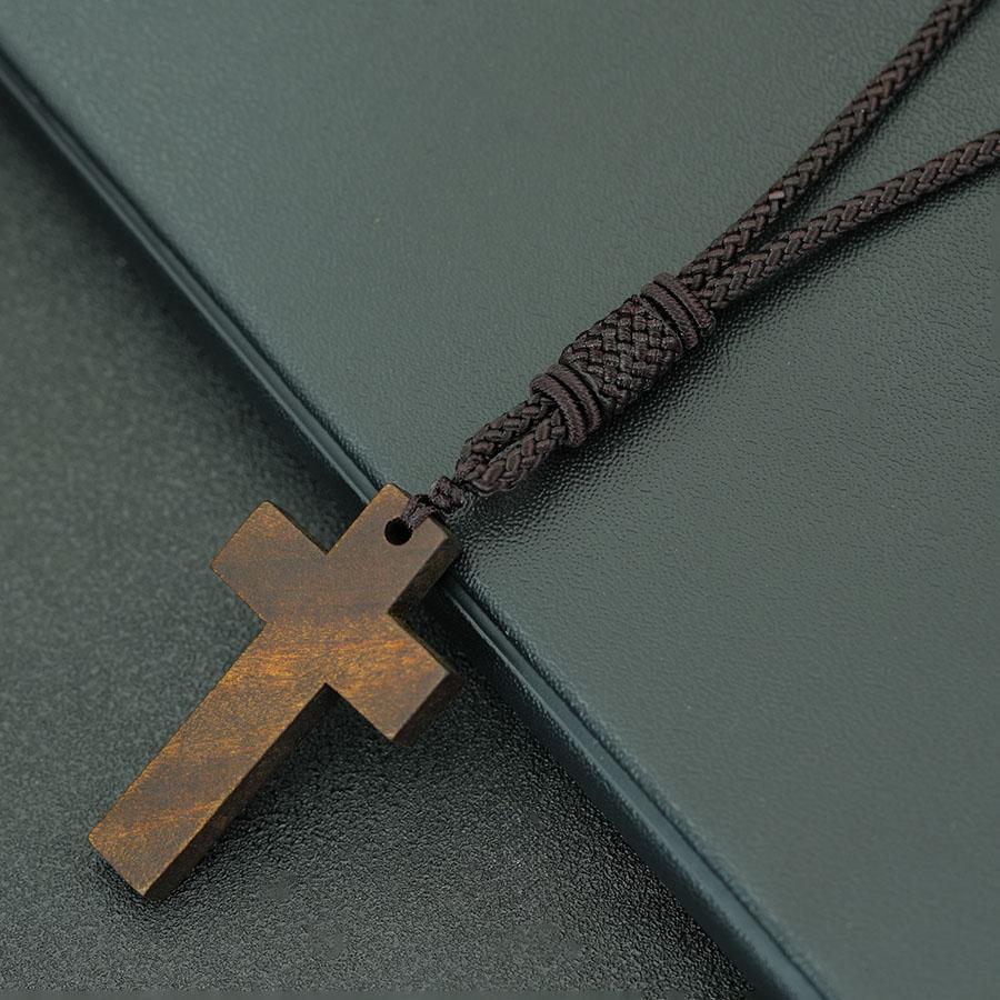 5 Styles Christian Jesus Cross Pendant Necklace Men Premium Selected Dark Brown Rope Chain Meditation Healing Neck Accessories