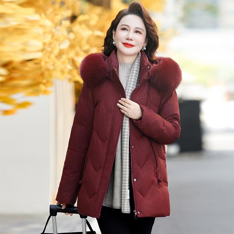 

Женский пуховик из белого утиного пуха с воротником из лисьего меха, новый, для среднего и пожилого возраста, зимний теплый пуховик с капюшоном 6XL