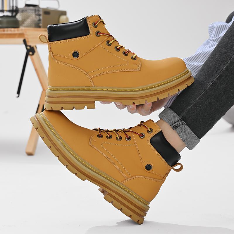 New Autumn Men Shoes Boots High Top Fashion Motorcycle Leather Shoes Outdoor Leisure Comfortable Boots Male Lace-Up