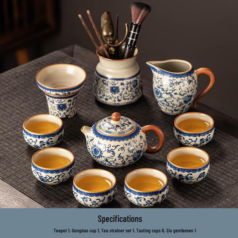 Handun Ru Kiln Blooming Flowers Xishi Pot 10-Piece Tea Set