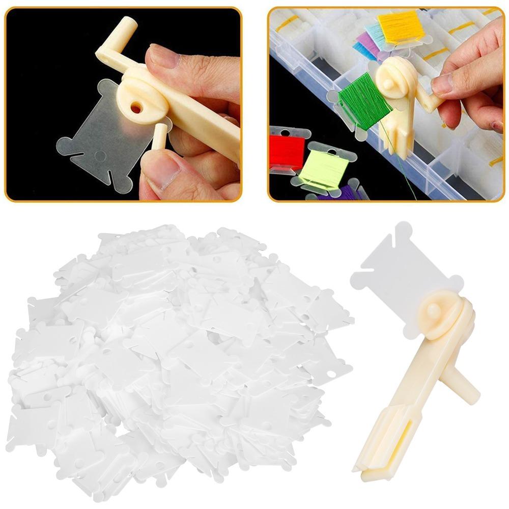200pcs White Plastic Thread Winder Plate Bobbin Winder Embroidery Floss Bobbins Cross Stitch