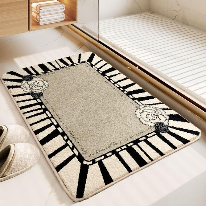Thick Imitation Cashmere Floor Mat, Simple Water Absorbing and Anti Slip Bathroom Water Absorbing Floor Mat