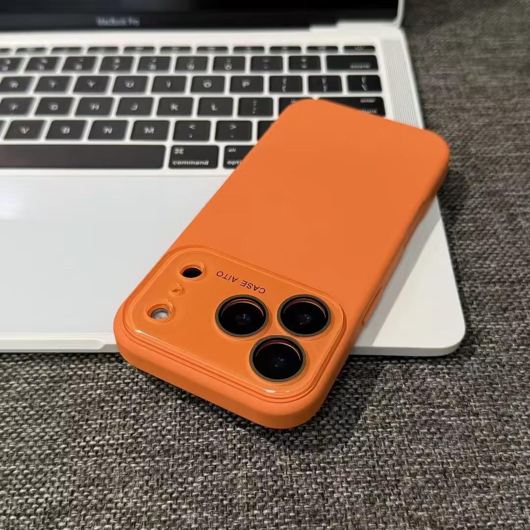 

Роскошный ударопрочный мягкий чехол из жидкого силикона для iPhone 17 Air 16 15 14 13 12 17 Pro Max с защитой кристальной линзы, бампер iPhone 13 оранжевый