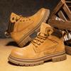 Spring and Autumn Men's Round Toe Shoes Are Fashionable Cool Trendy Versatile High-quality Casual Leather Lace Up High Top Shoes
