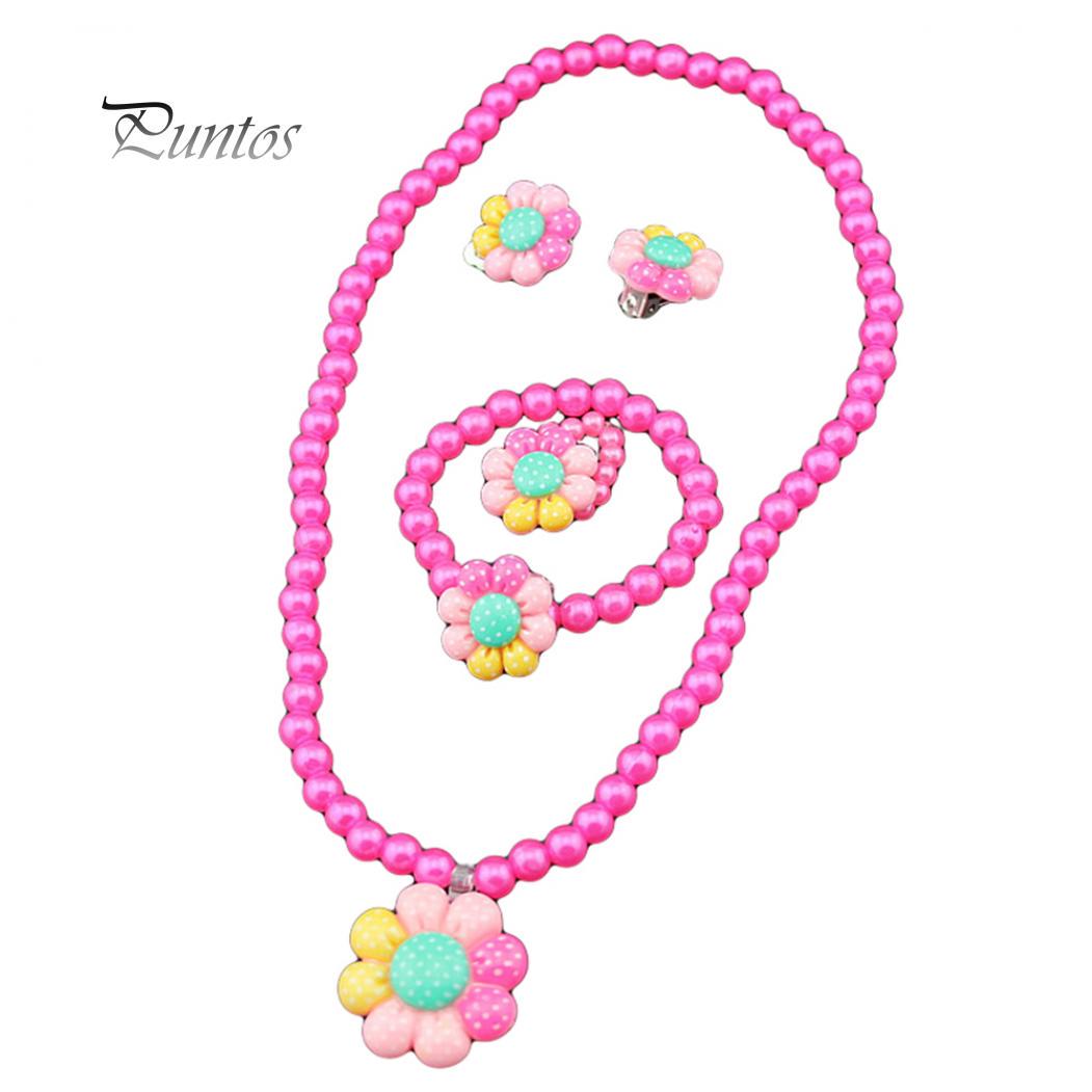 

Цветок Искусственный жемчуг Дети Девушки Серьги Браслет Ожерелье Кольцо Комплект ювелирных изделий розы красного