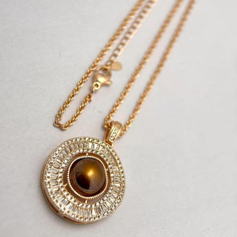 Simple round beads champagne gold pendant necklace new fashion and high-end pearl earrings for women banquet jewelry sets