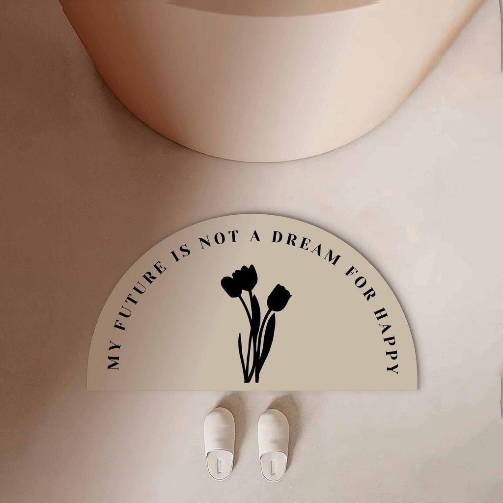 Tulip Lily Half circle Water absorbing Bathroom Soft Mud Toilet Door Non slip Foot Mat Quick drying Door Mat