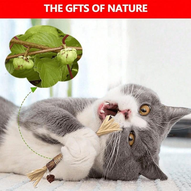 Cat Toys Cat Wooden Polygonum Teeth Grinding Stick Kitten Self Fun Worms Gall Fruit Teasing Stick Teeth Cleaning Pet Supplies Wooden Heavenly Fire