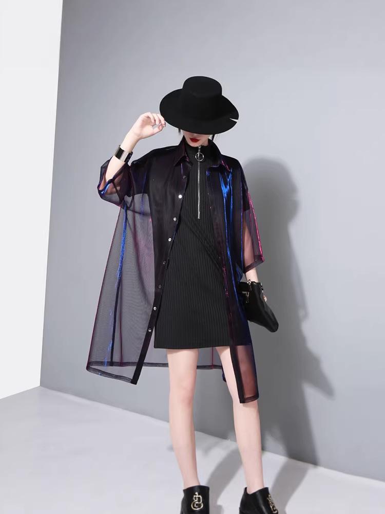 2025 Women's Mid-Length Laser Color-Changing See-Through Sun Protection Shirt Jacket