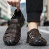 Men Black Leather Closed Toe Outdoor Roman Summer Walking Hiking Sandals Beach Shoes Plus Size