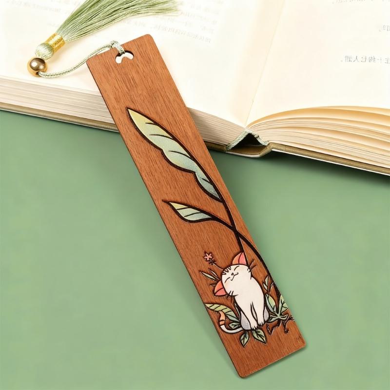 Engraved Book Marks with Pendant for Book Lovers Gift Handmade Wooden Page Mark Unique Retro Bookmarks Wood Bookmarks