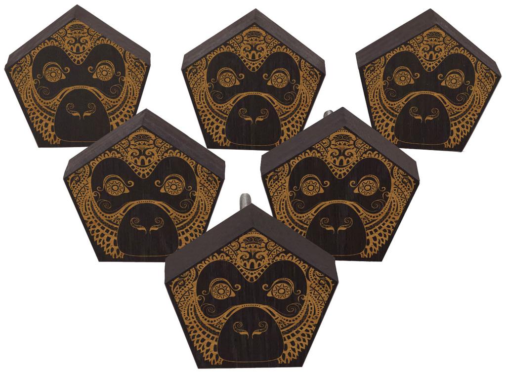 IBA Indianbeautifulart Brown Monkey Animal Engraved 10 Pc Furniture Wooden Scallop Knobs Rustic Drawer