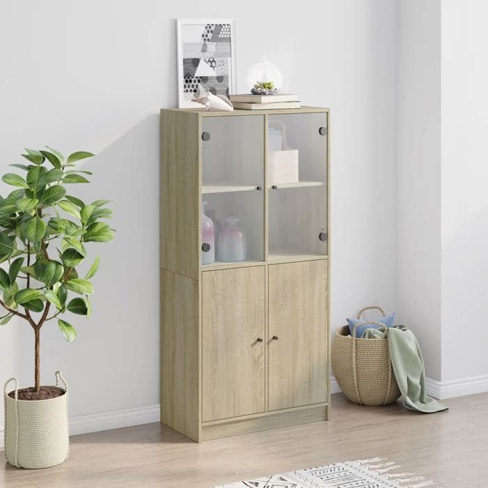 VidaXL Buffet haut avec portes chêne sonoma bois d'ingénierie, armoire latérale, armoire de rangement haute, vitrine haute, 3295866