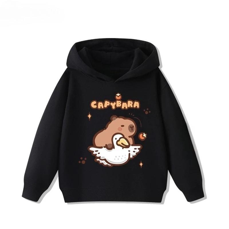 Cartoon Fun Capybara Cute Print  Girls  Hoodie Fall and Winter Outdoor Leisure Sports Children's Hooded Sweatshirt