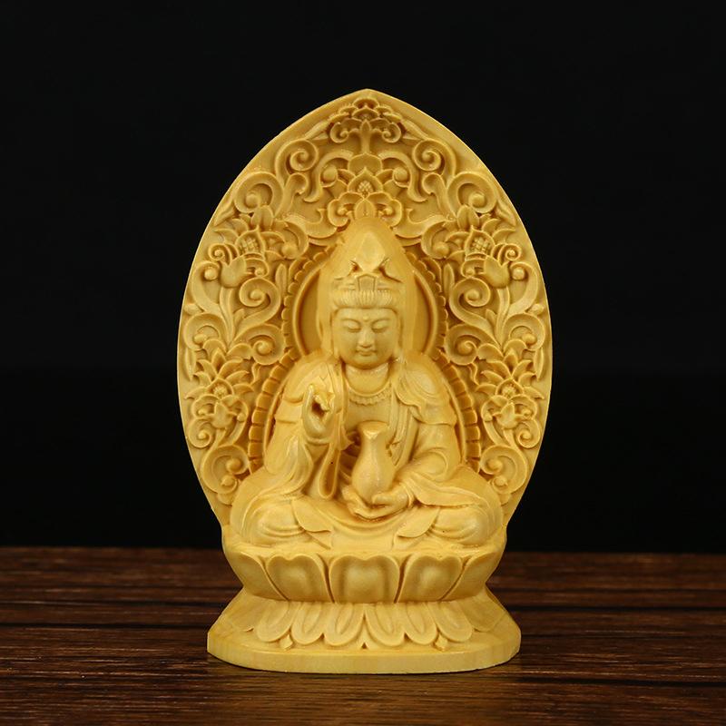 Exquisite Wood Carved Statue Guanyin Bodhisattva Figurine Tathagata Buddha Sculpture Buddha Zen Lucky Crafts Home Decor Pray Box