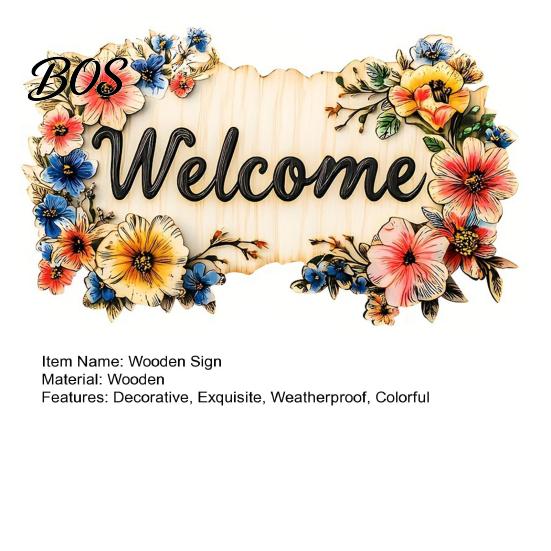 High-quality Wood Sign Floral Wooden Welcome Sign, Front Door Ornaments, Flower Hanging Colorful for Summer Farmhouse Home Coffee Shop Window